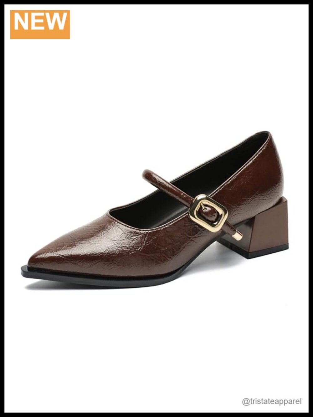Pointed Toe Mary Jane Block Heel Pumps Faux Leather